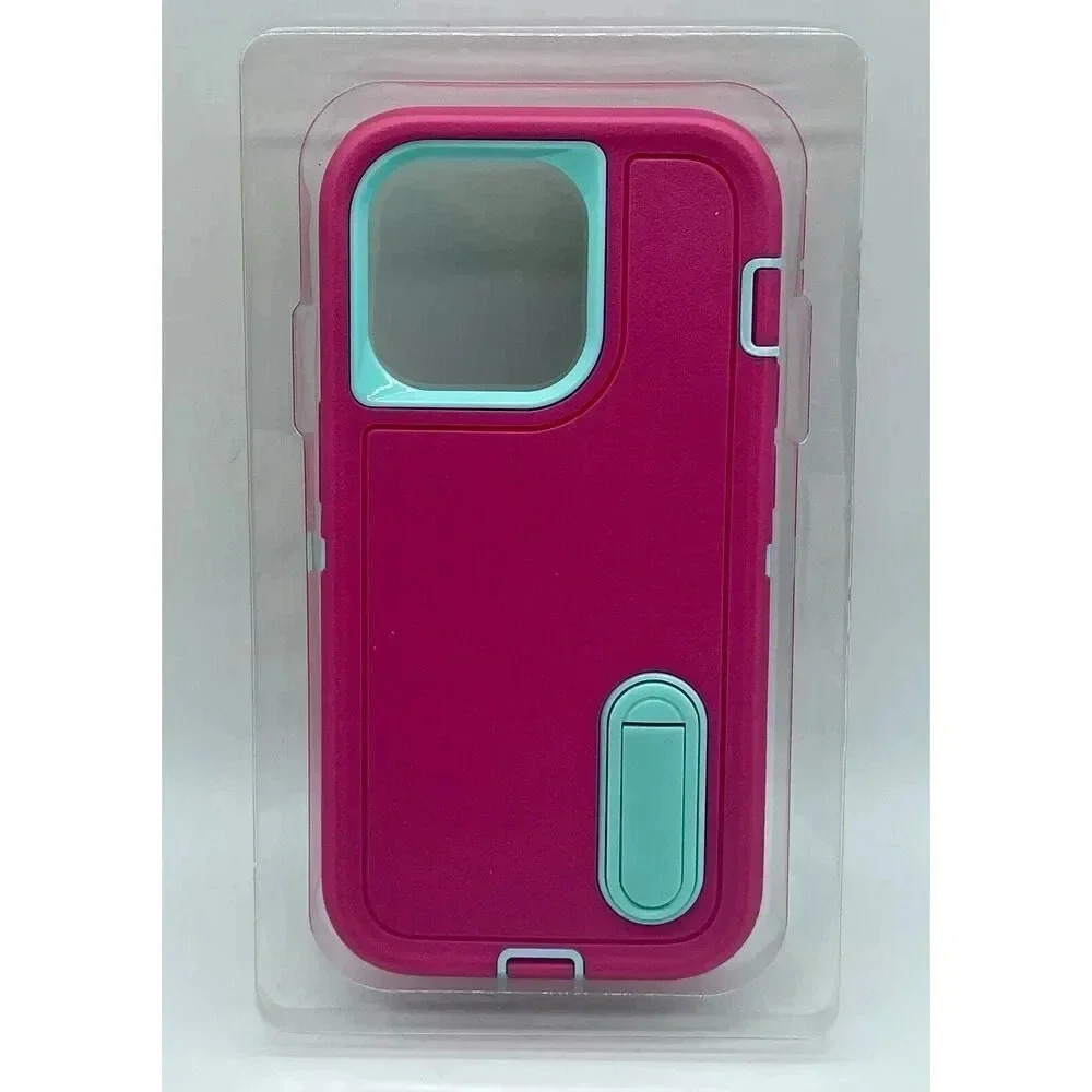 Rugged 3-in-1 Kickstand Case for iPhone 14Pro 6.1" Rose Red Heavy Protection